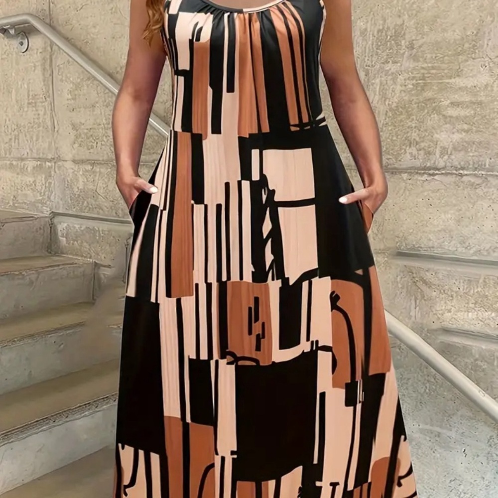 Colorblock Geometric Print Dress